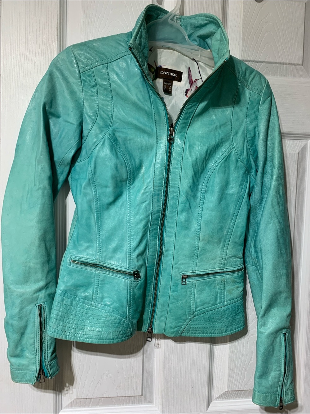 Danier Teal Leather Zip-Front Jacket
